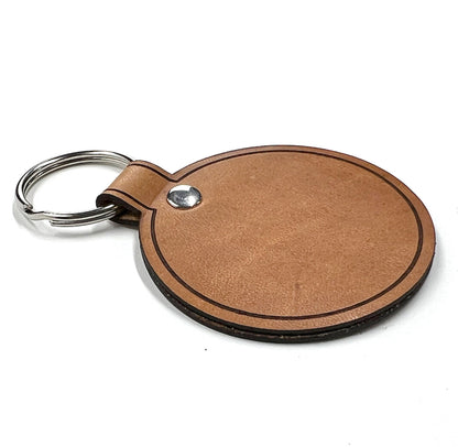 circular genuine leather key fob back